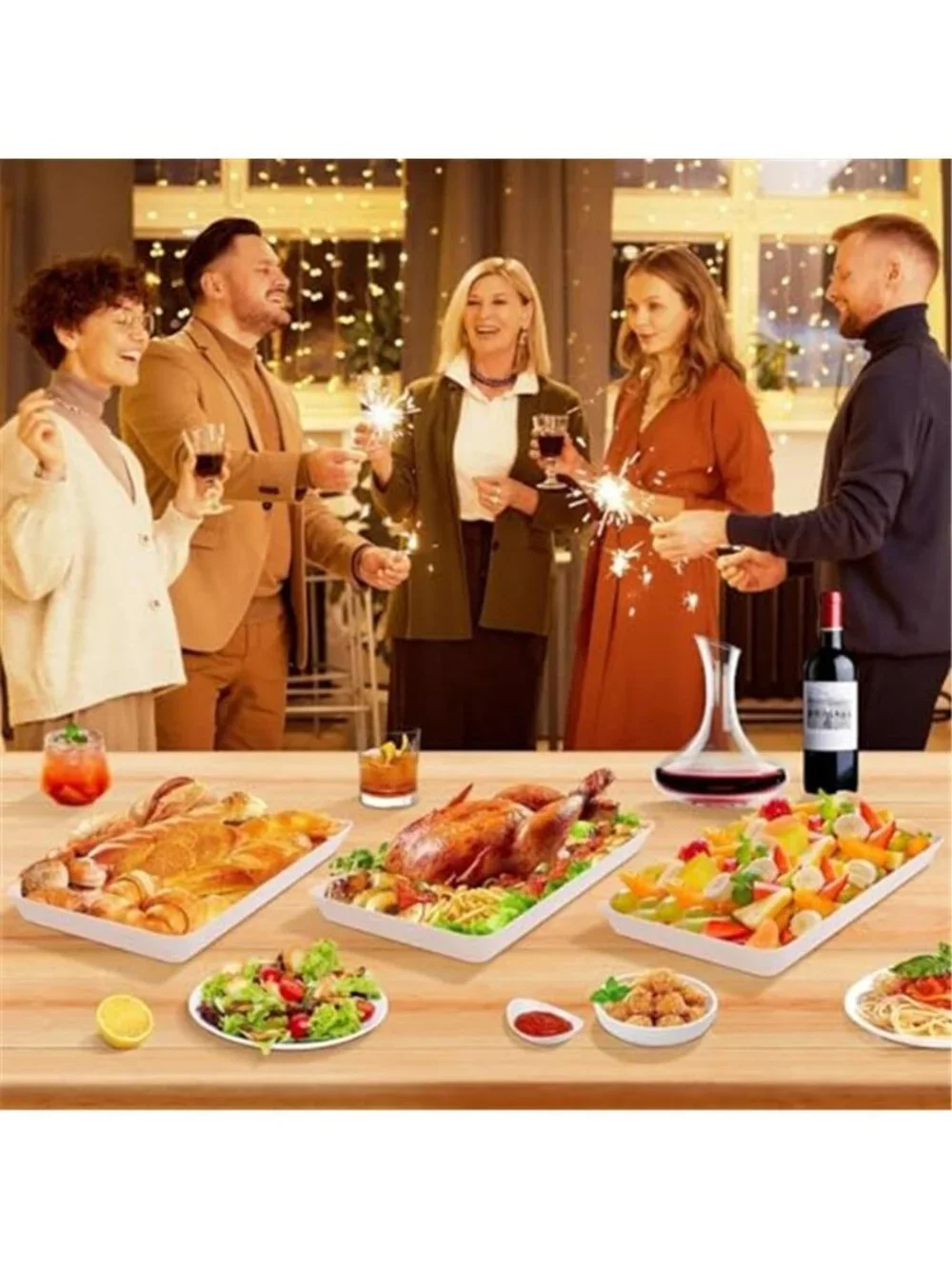4-Pack Reusable Plastic Serving Trays for Snacks, Fruit and Parties
